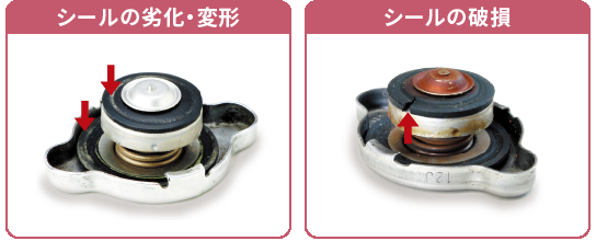 劣化したラジエーターキャップのゴムシール部分